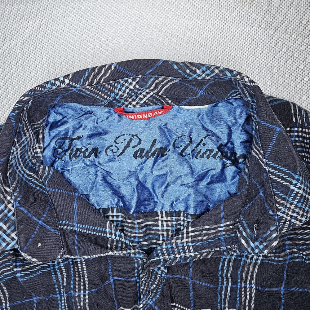 Unionbay Twin Palm Vintage‎ Mens Navy Blue Plaid Long Sleeve Button Down Shirt L - Picture 2 of 4